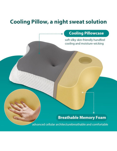 Almohada Cervical Ergonómica LuxeSpine Gris 60x35 cm