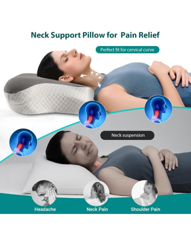 Almohada Cervical Ergonómica LuxeSpine Gris 60x35 cm