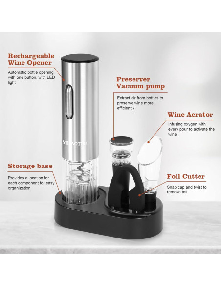 Abridor de Vino Eléctrico YJHAOTOU 5 en 1 Acero Inoxidable Abridor de Vino Eléctrico YJHAOTOU 5 en 1 Acero Inoxidable