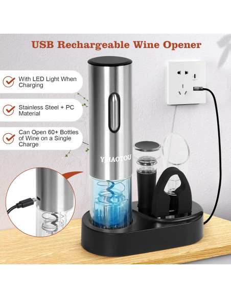 Abridor de Vino Eléctrico YJHAOTOU 5 en 1 Acero Inoxidable Abridor de Vino Eléctrico YJHAOTOU 5 en 1 Acero Inoxidable