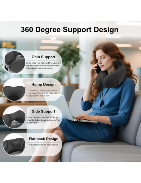 Almohada de Viaje Ergonómica JMBNH de Espuma Viscoelástica Gris Almohada de Viaje Ergonómica JMBNH de Espuma Viscoelástica Gris