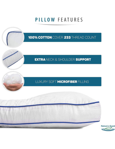 Almohada Cervical Ajustable Nature's Guest, Hipoalergénica, 66x41cm