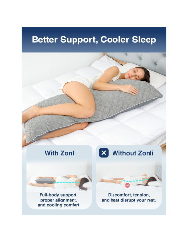 Almohada Corporal Refrigerante ZonLi 50.8x137.2 cm Gris