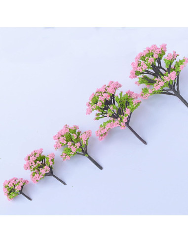 Woohome 50 Árboles Miniatura Rosados para Modelos de Tren 4-10 cm