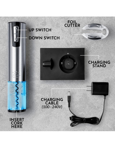 Abridor de Vino Eléctrico Zulay Kitchen Recargable 3 en 1