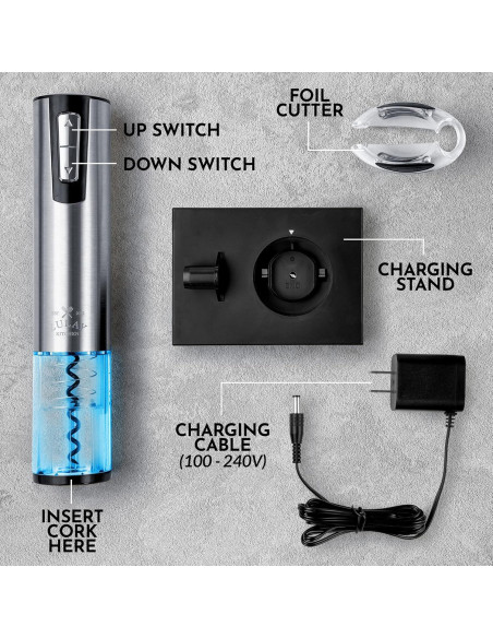 Abridor de Vino Eléctrico Zulay Kitchen Recargable 3 en 1 Abridor de Vino Eléctrico Zulay Kitchen Recargable 3 en 1
