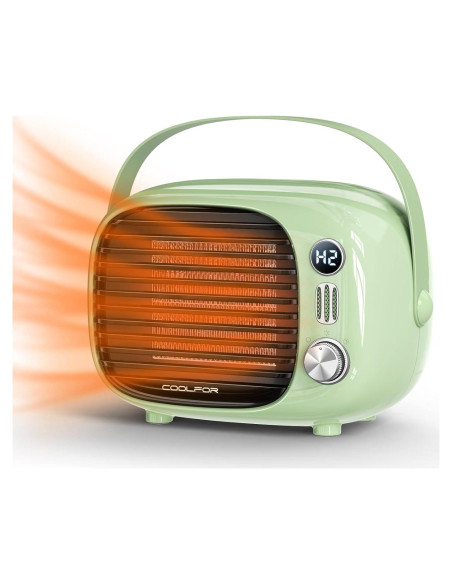Calentador de Espacio Coolfor 800W Cerámica Verde Portátil Calentador de Espacio Coolfor 800W Cerámica Verde Portátil