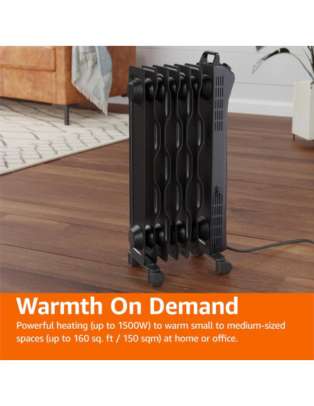 Calefactor Radiante Portátil Amazon Basics 1500W Negro 7 Aletas Calefactor Radiante Portátil Amazon Basics 1500W Negro 7 Aletas