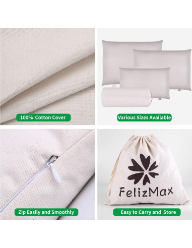 Almohada Cilindro Mediano FelizMax de Trigo Sarraceno Orgánico 35.56x15.24cm