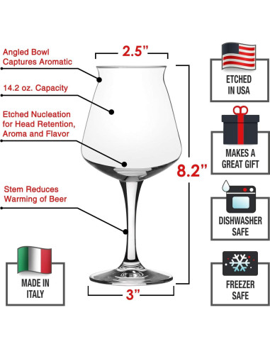 Vasos de Cerveza Teku DU VINO 420 ml, Paquete de 4