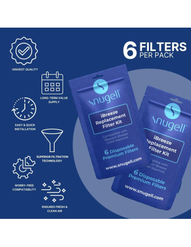 Filtros CPAP Snugell iBreeze - Paquete de 6 - Hechos en EE. UU.