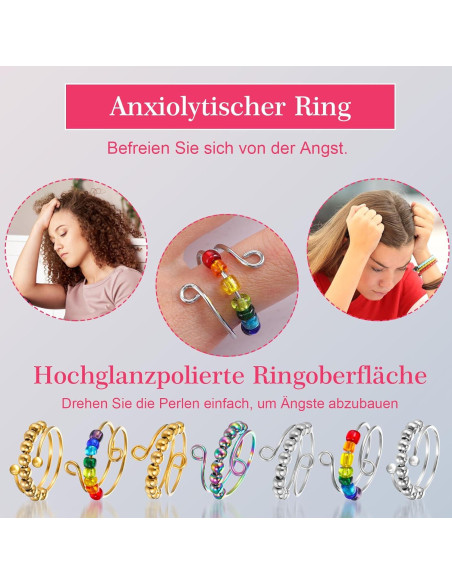 Anillo Antiestrés Ajustable Yuanchu - 7 Piezas para Mujeres Anillo Antiestrés Ajustable Yuanchu - 7 Piezas para Mujeres