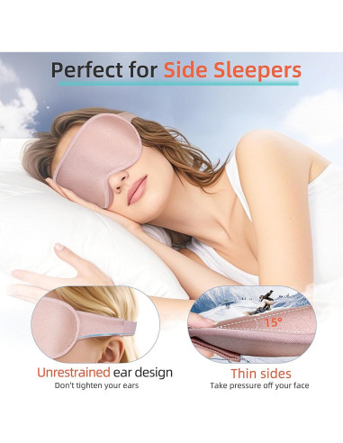 Mascarilla para Dormir 3D WellYoo Rosa, Bloqueo Total de Luz