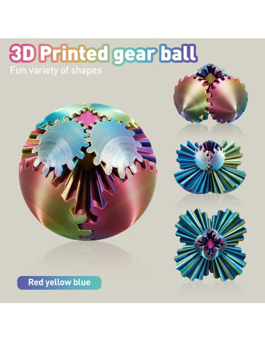 Bola de Engranaje Fidget Juguete Antiestrés 3D Rojo Amarillo Azul