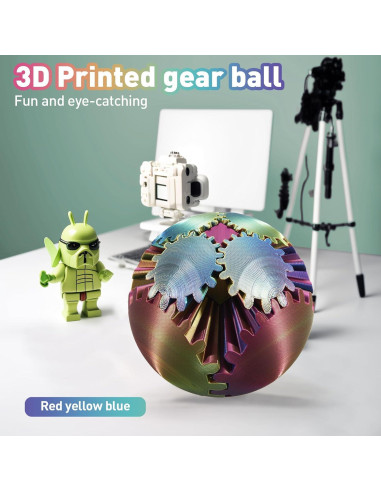 Bola de Engranaje Fidget Juguete Antiestrés 3D Rojo Amarillo Azul