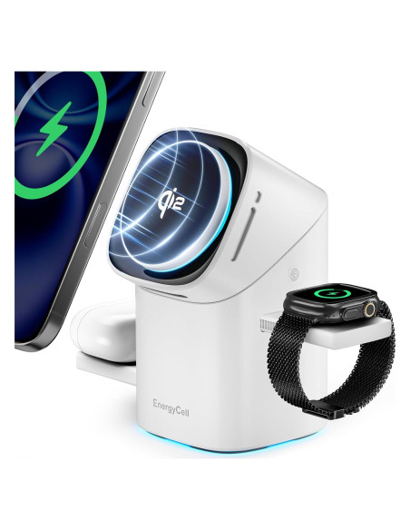 Cargador Inalámbrico 3 en 1 EnergyCell Qi2 15W Blanco Cargador Inalámbrico 3 en 1 EnergyCell Qi2 15W Blanco