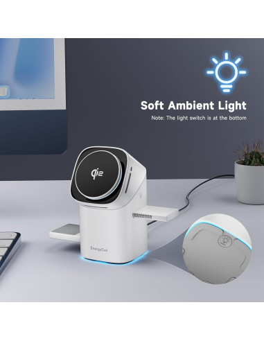 Cargador Inalámbrico 3 en 1 EnergyCell Qi2 15W Blanco
