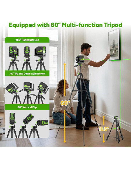 Nivel Láser Huepar HX011G con trípode 152.4cm y modo pulso Nivel Láser Huepar HX011G con trípode 152.4cm y modo pulso