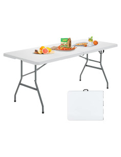 Mesa de Picnic Plegable Giantex 180x74 cm Blanca para Camping
