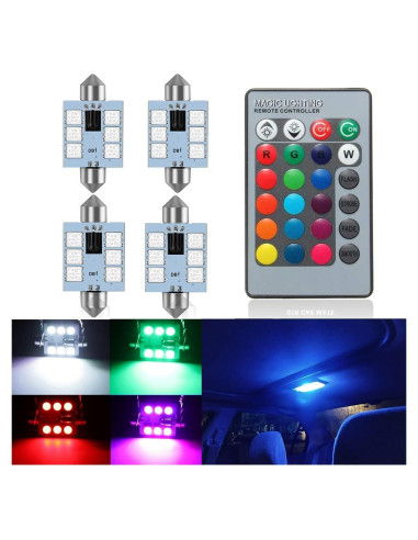 Bombillas LED Festoon RGB 41mm con Control Remoto 16 Colores