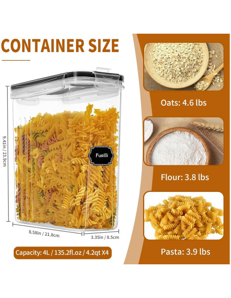 Juego de Contenedores de Cereal HKJ Chef 4L Herméticos 4PCS Juego de Contenedores de Cereal HKJ Chef 4L Herméticos 4PCS