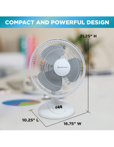 Ventilador de Mesa Oscilante Comfort Zone CZ161BK 40.64 cm 3 Velocidades