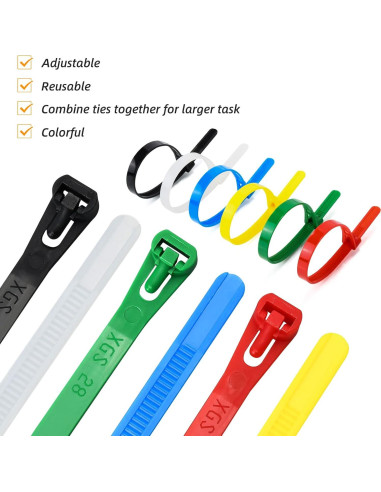 Bridas Desprendibles Reutilizables CSZD 8" Nylon 100 Pcs Multicolor
