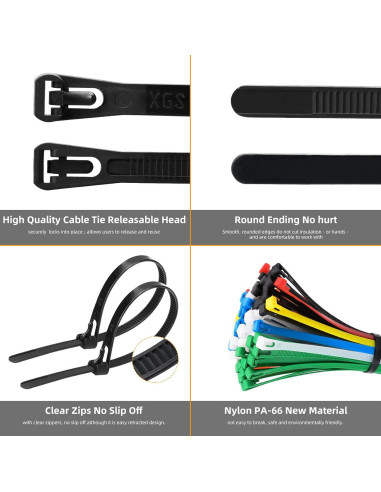 Bridas Desprendibles Reutilizables CSZD 8" Nylon 100 Pcs Multicolor