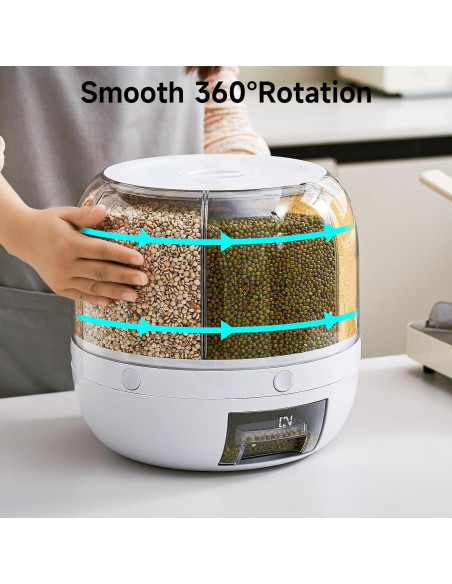 Dispensador de Arroz UFORU 9.07 kg 6 Compartimentos a Prueba de Humedad Dispensador de Arroz UFORU 9.07 kg 6 Compartimentos a Prueba de Humedad