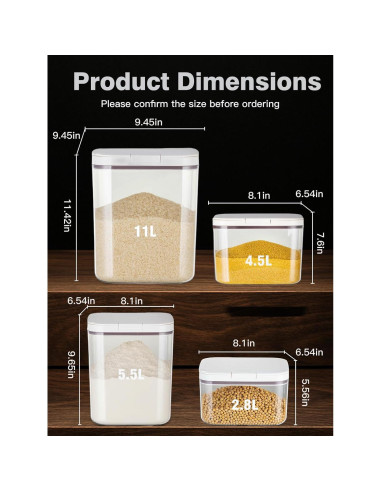 Dispensador de arroz 2.8L LivLab Mker hermético transparente