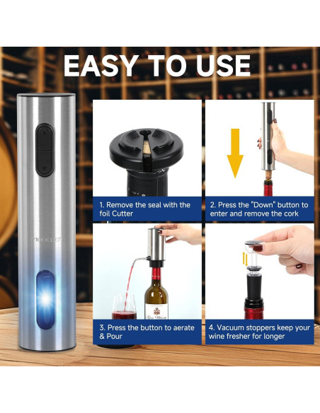 Juego Abridor Vino Eléctrico Moocoo 5 en 1 Acero Inoxidable Juego Abridor Vino Eléctrico Moocoo 5 en 1 Acero Inoxidable