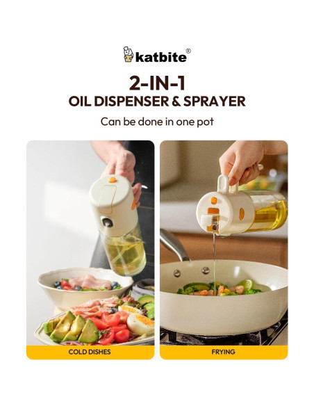 Pulverizador y Vertedor de Aceite Katbite 550ml Blanco Crema Pulverizador y Vertedor de Aceite Katbite 550ml Blanco Crema