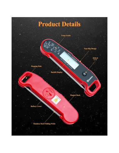 Termómetro Digital Instantáneo Wisebee para Carne Rojo - IP66