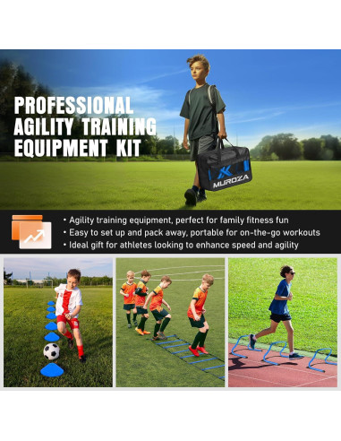 Kit de Entrenamiento de Agilidad MUROZA - Escalera 6m, 12 Conos, Vallas