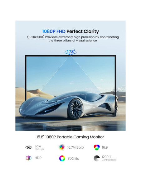 Monitor Portátil UPERFECT 15.6" FHD 1080P 125% sRGB Plug & Play Monitor Portátil UPERFECT 15.6" FHD 1080P 125% sRGB Plug & Play