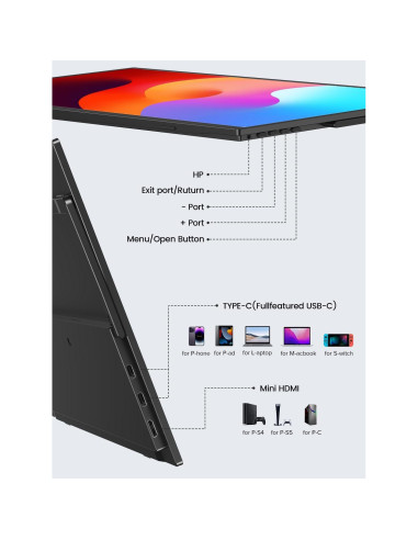 Monitor Portátil UPERFECT 15.6" FHD 1080P 125% sRGB Plug & Play