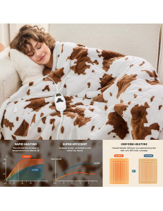 Manta Eléctrica Calefaccionada Rujipo 127x152 cm Estampado Vaca 2