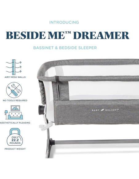 Cuna Lateral Baby Delight Dreamer | Ajuste 6 Alturas | Gris Cuna Lateral Baby Delight Dreamer | Ajuste 6 Alturas | Gris