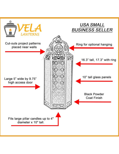 Soporte de Vela Decorativo Vela Lanternas 41.4 cm Ámbar Metal