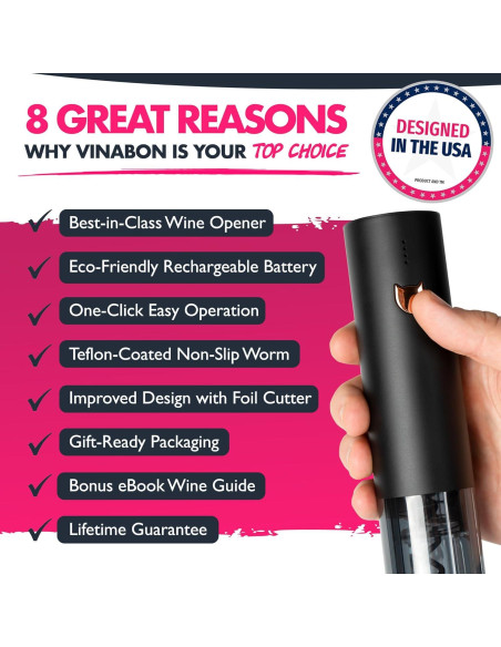 Abridor de Vino Eléctrico VINABON EWO2 Recargable con Cortador Abridor de Vino Eléctrico VINABON EWO2 Recargable con Cortador