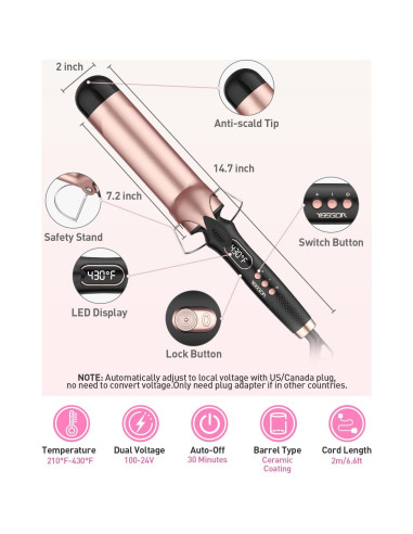 Plancha de Rizar YEEGOR 5.08 cm Doble Voltaje 12 Temperaturas