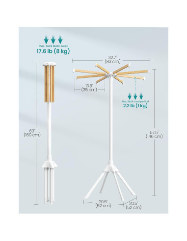 Estante para Secar Ropa SONGMICS Plegable de Bambú y Metal 146 cm