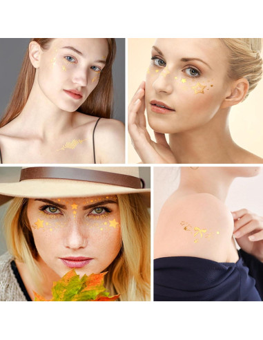 10 Pcs Tatuajes Temporales de Pecas Brillantes Doradas Namrec