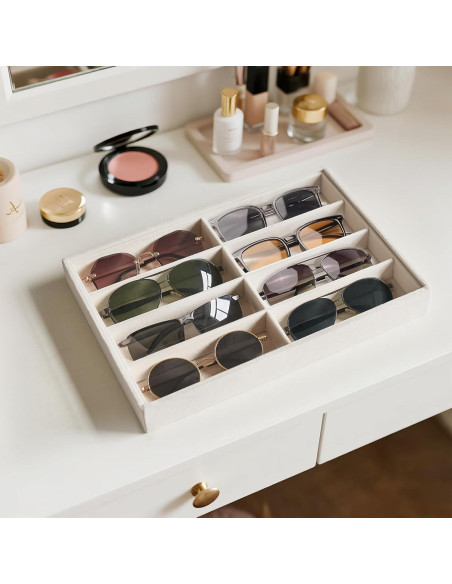 Organizador de Gafas Mkono Terciopelo Beige 8 Compartimentos Organizador de Gafas Mkono Terciopelo Beige 8 Compartimentos