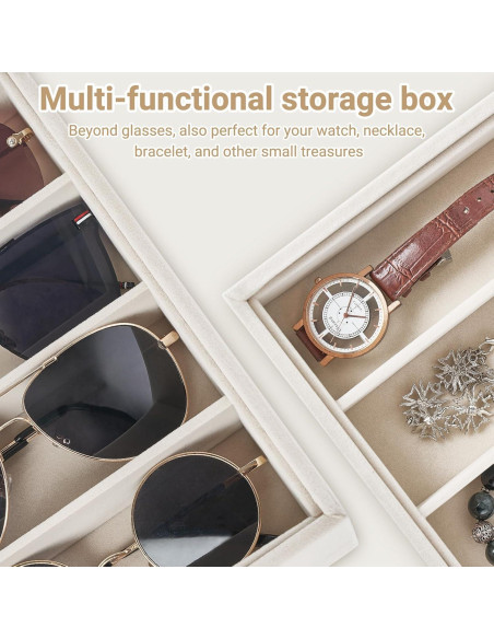 Organizador de Gafas Mkono Terciopelo Beige 8 Compartimentos Organizador de Gafas Mkono Terciopelo Beige 8 Compartimentos