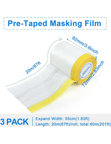 BOMEI Pack 3 Películas de Enmascarar 55 cm x 20 m para Pintura