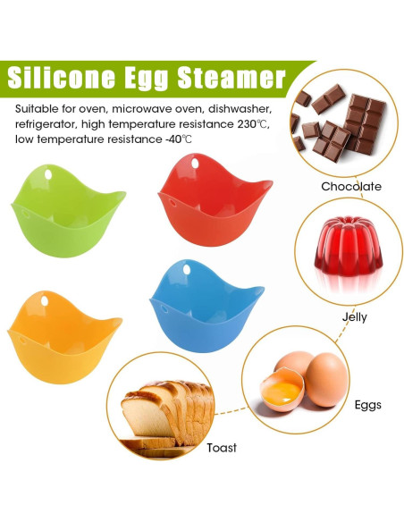 Paquete de 4 pocillos de silicona Qiifaiikooii para huevos Paquete de 4 pocillos de silicona Qiifaiikooii para huevos