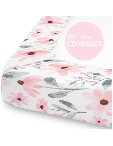 Sábanas Ajustadas Yoofoss Pack N Play 2 Piezas Floral Rosa