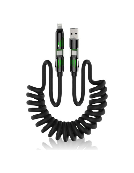 Cable de Carga USB 4 en 1 Wright 240W Rápido 2m Espiral Cable de Carga USB 4 en 1 Wright 240W Rápido 2m Espiral