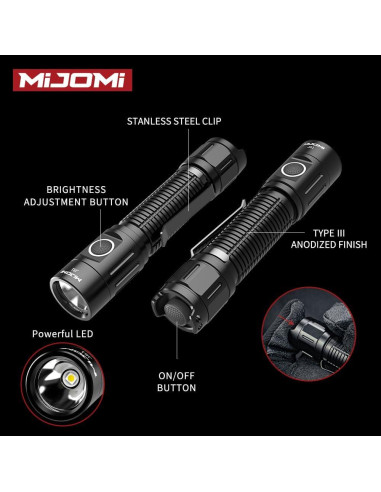 Linterna Táctica Recargable MIJOMI J81 1300 Lúmenes IP68